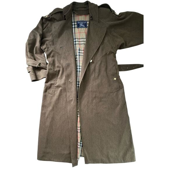 Vintage BURBERRY Heritage Trench Coat Size 10 L Signature Check Green Brown - Picture 5 of 15